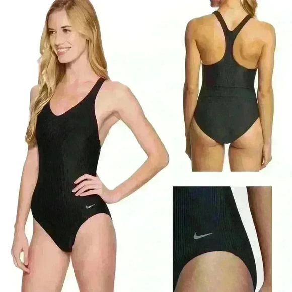 Nike Women's Rib Racerback One-Piece Black Textured swimsuit  size M - Picture 6 of 10